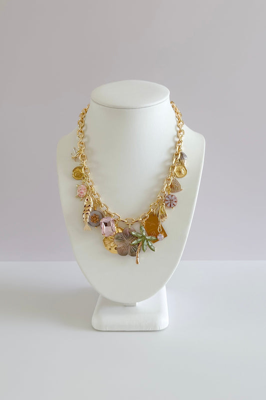 Island Babe Gold Plated Statement Vintage Charm Necklace