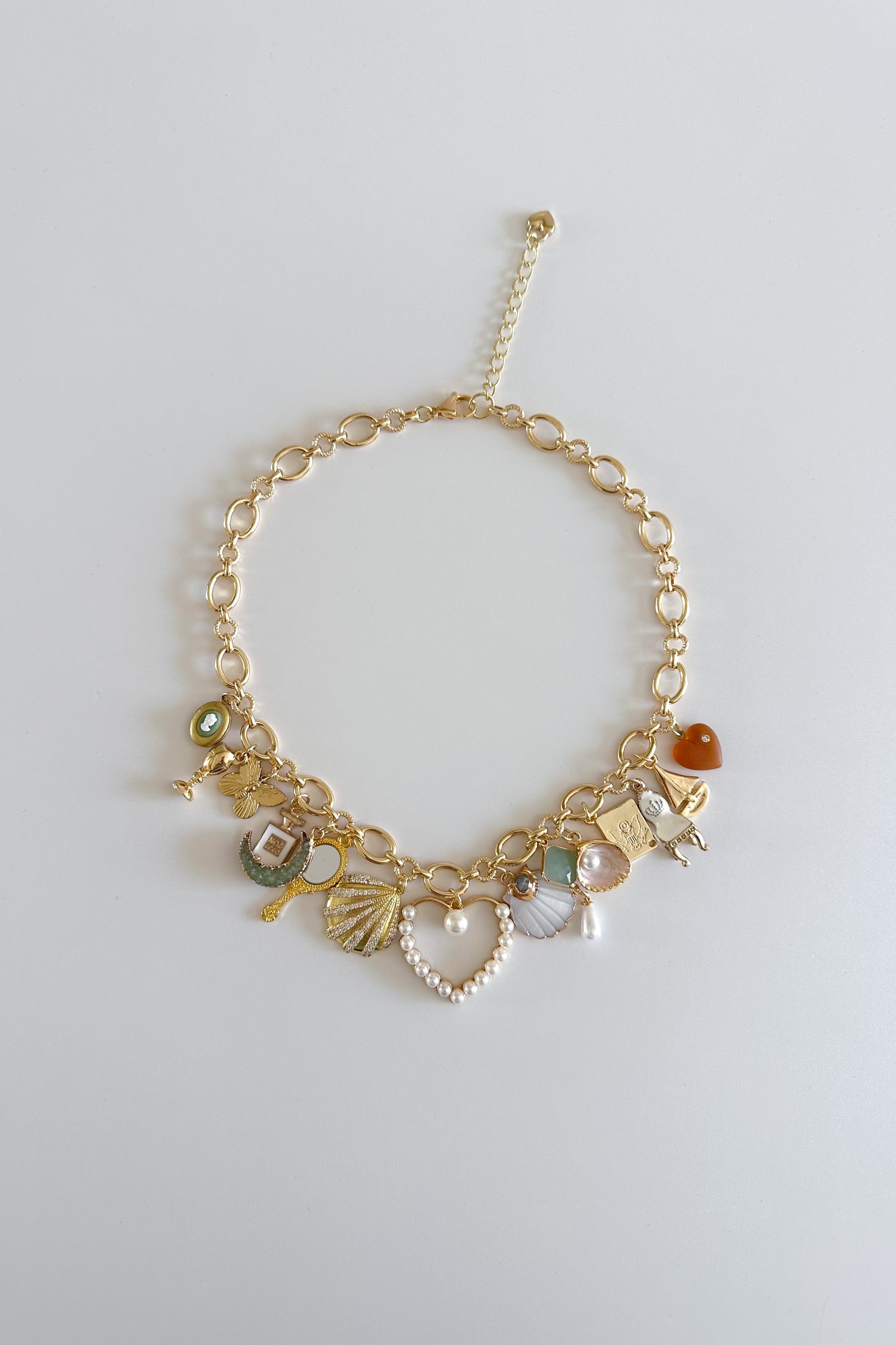 Bon Voyage Gold Plated Statement Vintage Charm Necklace