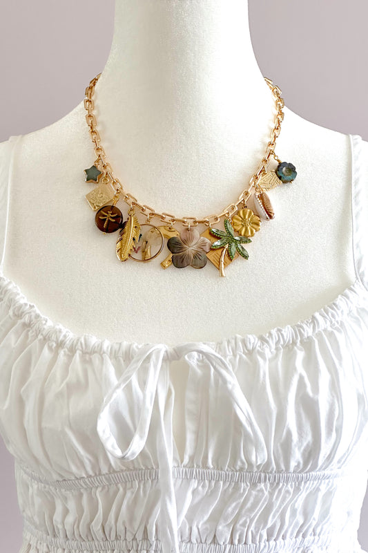 Maui Gold Plated Statement Vintage Charm Necklace