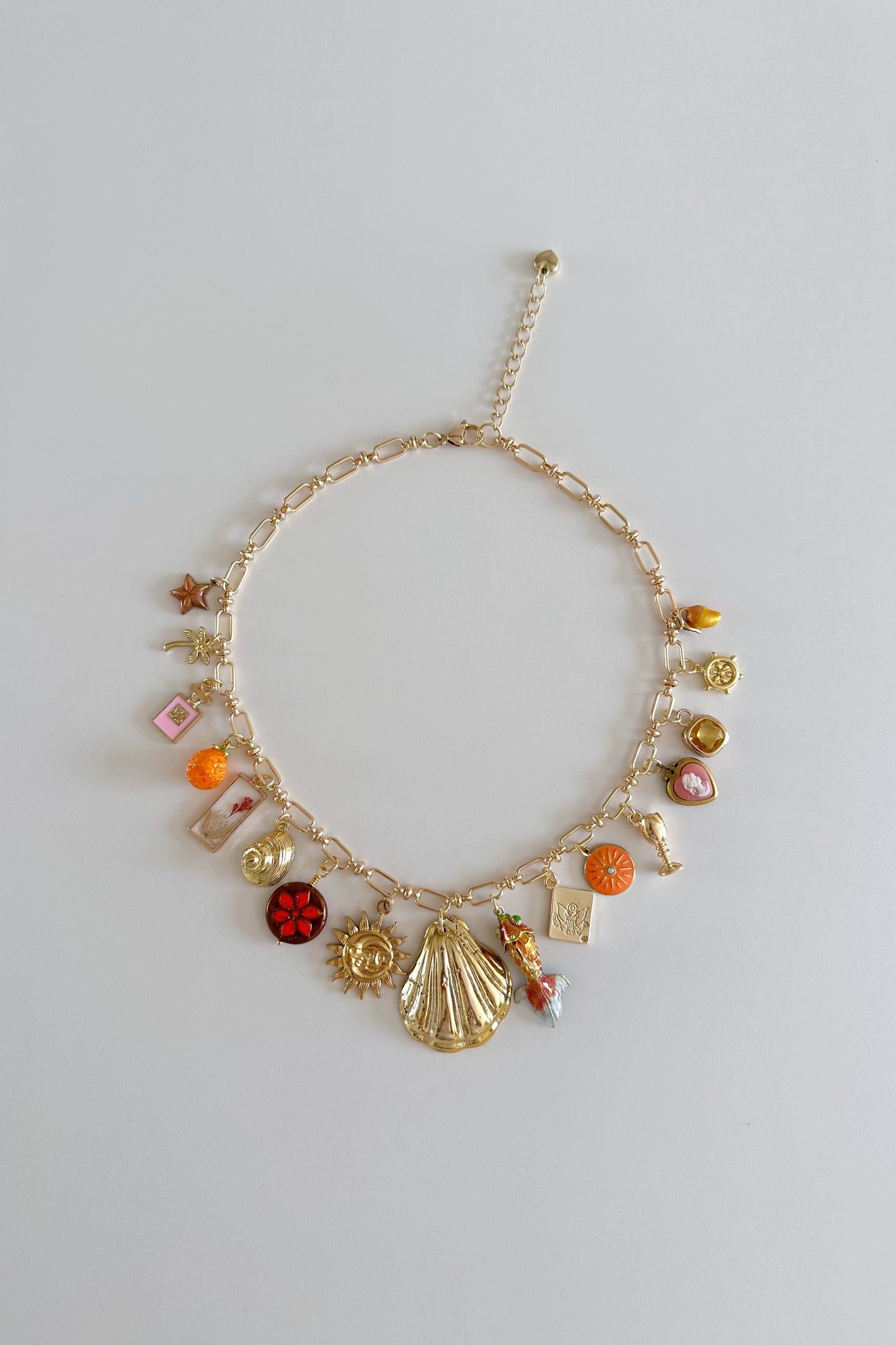 Euro Summer Gold Plated Statement Vintage Charm Necklace