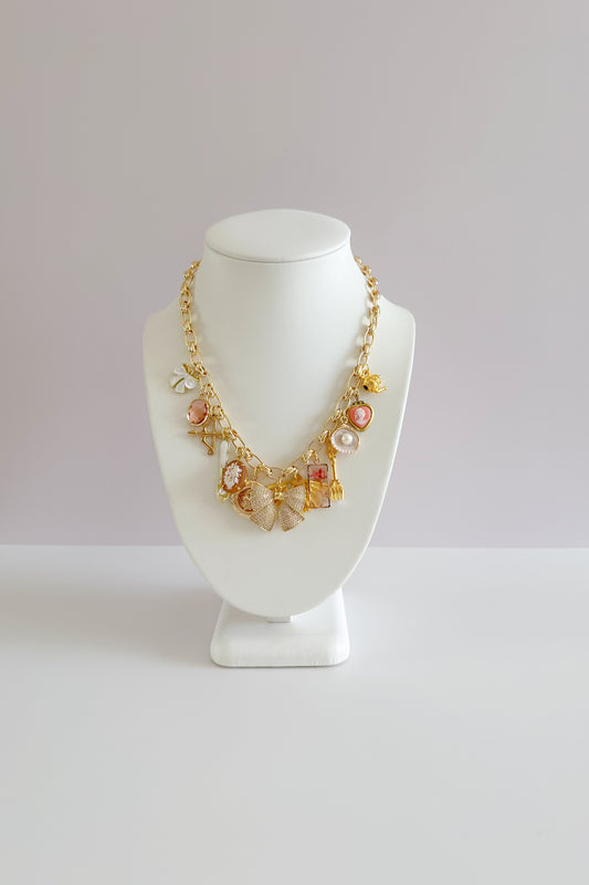 Rose Clay Gold Plated Statement Vintage Charm Necklace
