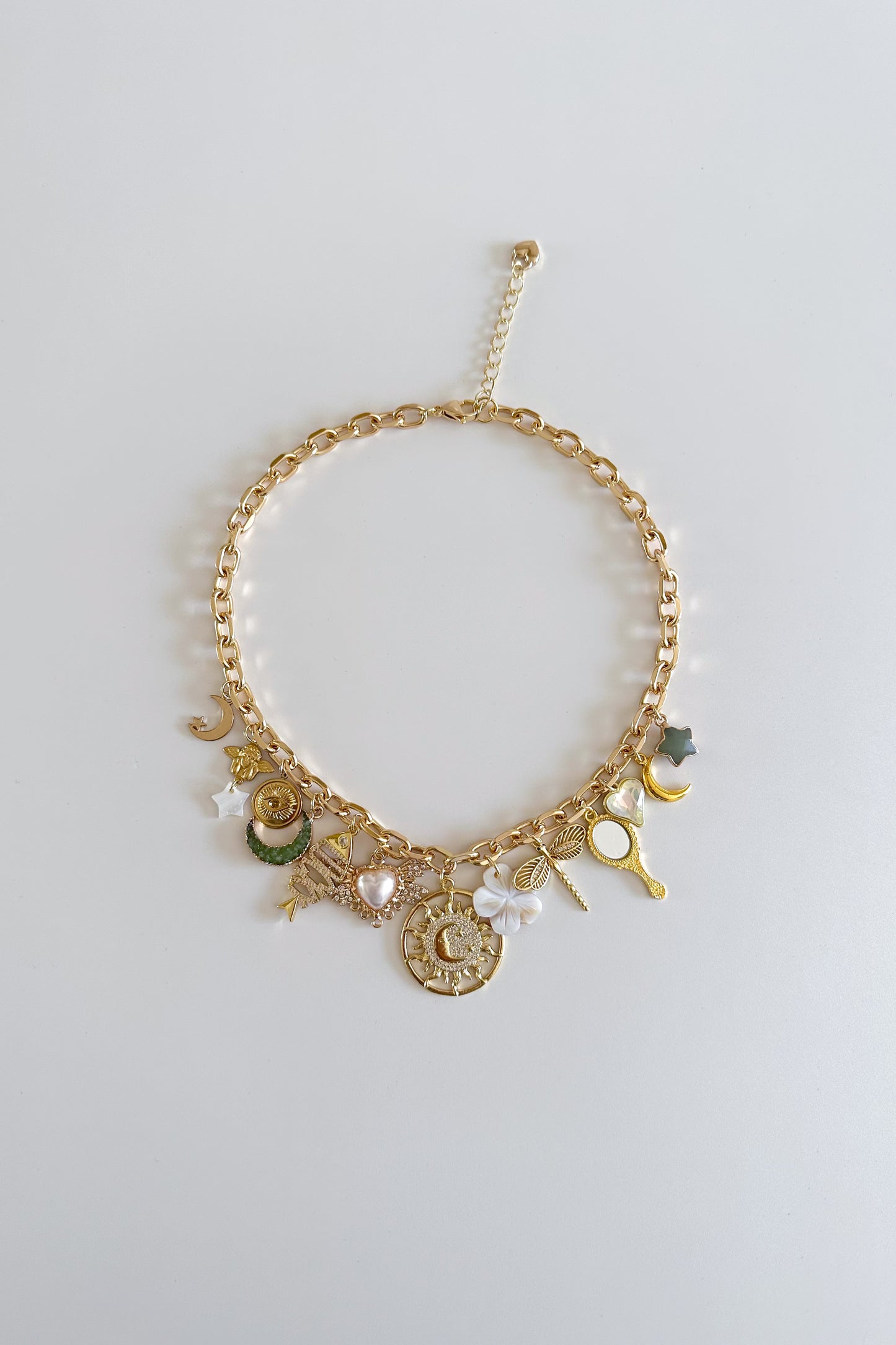 Sage Moon Gold Plated Statement Vintage Charm Necklace