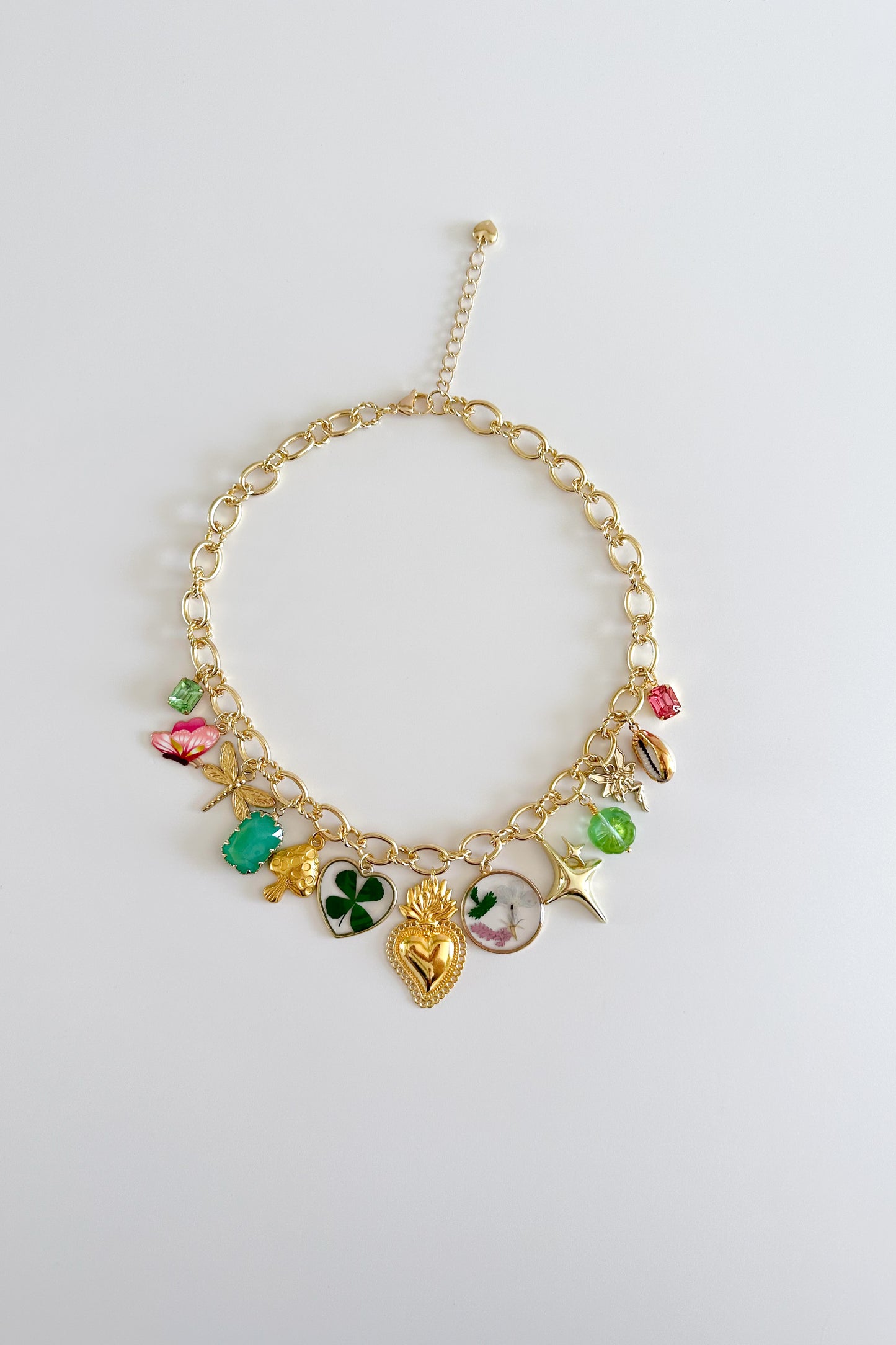 Fairy Garden Gold Plated Statement Vintage Charm Necklace