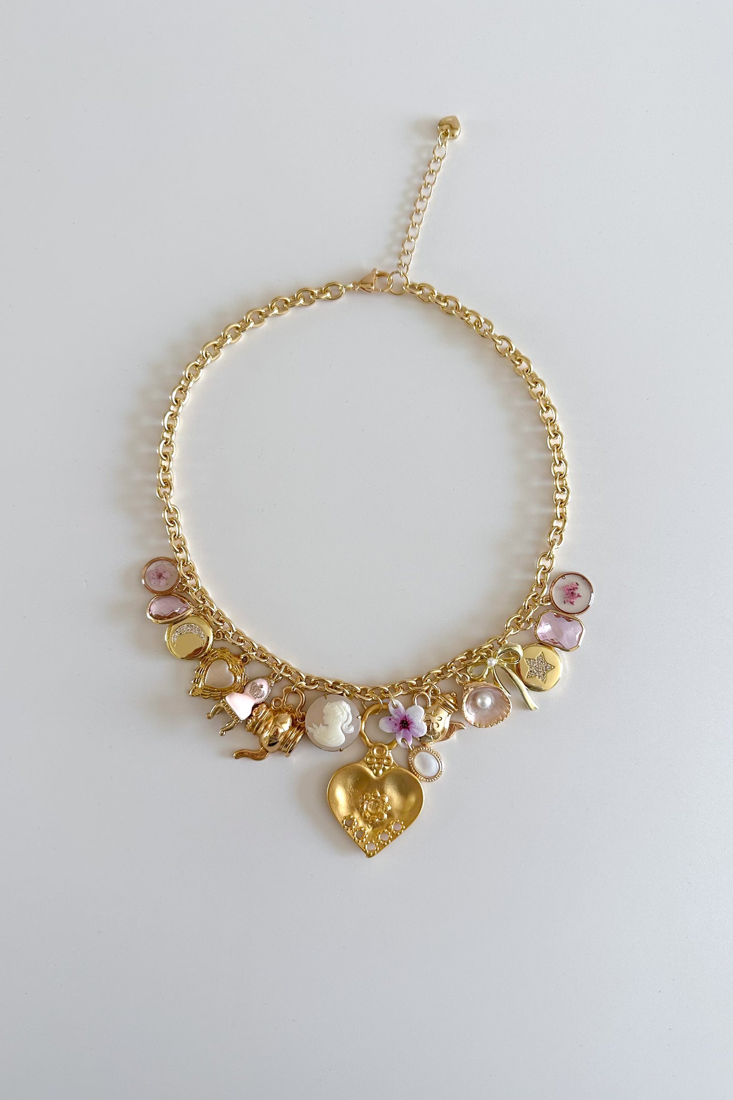 Cherub Pink Gold Plated Statement Vintage Charm Necklace