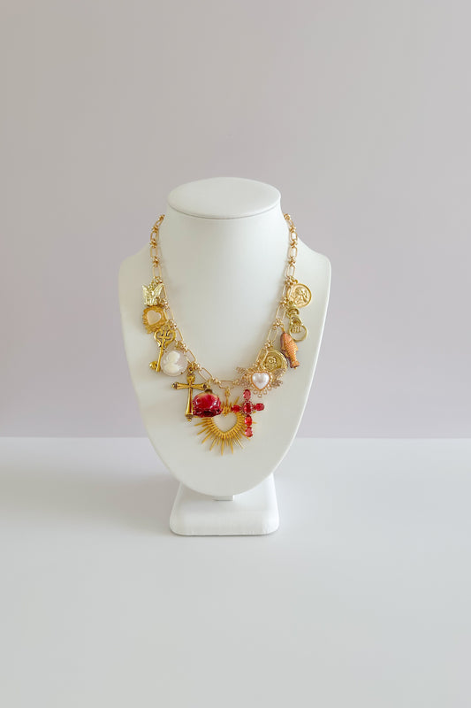 María Gold Plated Statement Vintage Charm Necklace