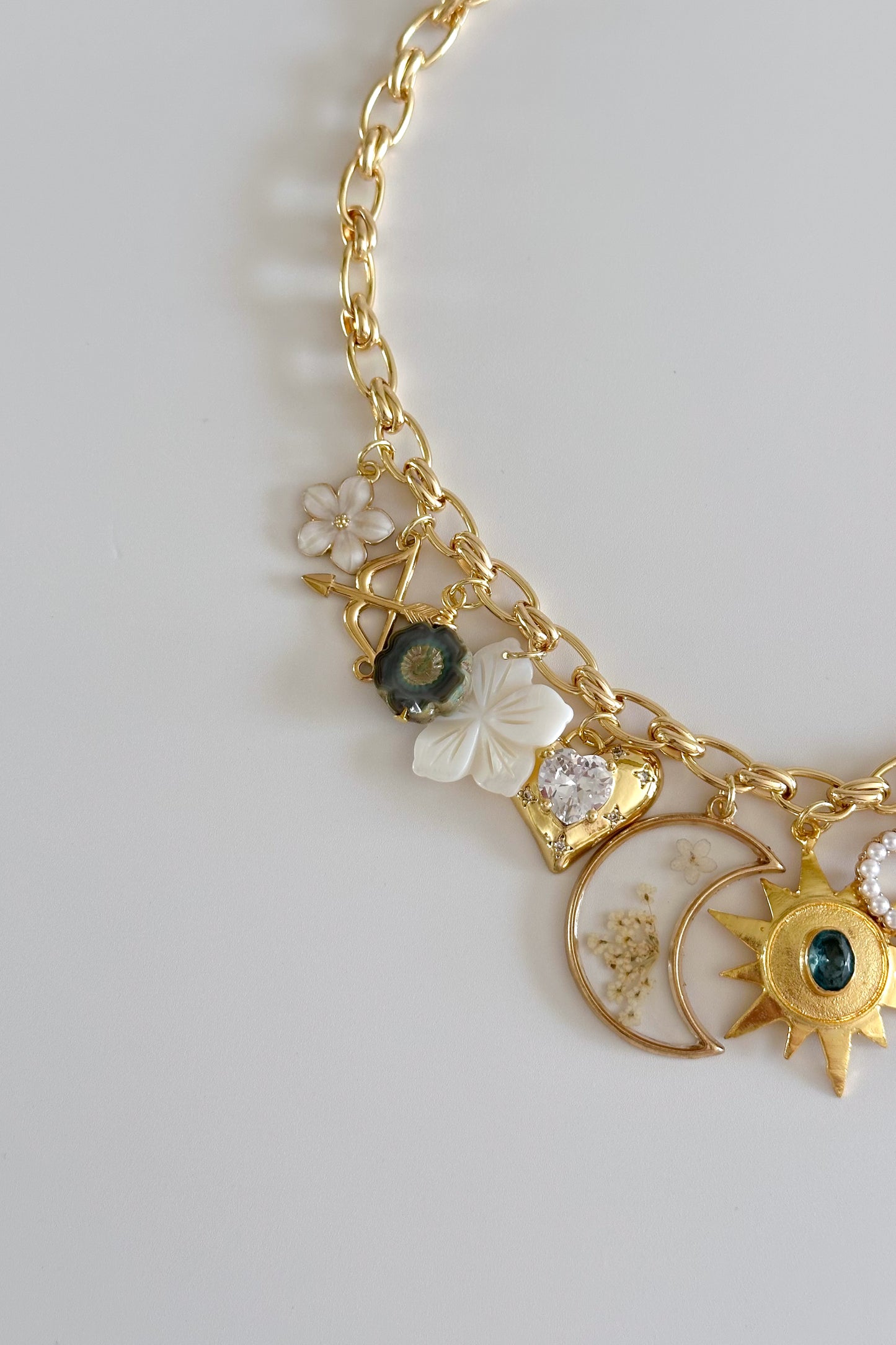 Serene Skies Gold Plated Statement Vintage Charm Necklace