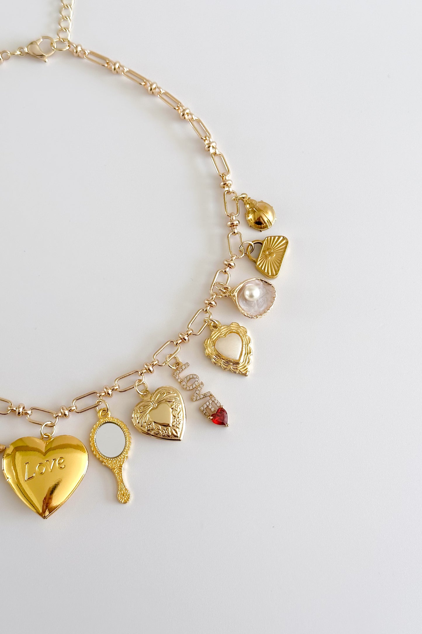 Love & Romance Gold Plated Statement Vintage Charm Necklace