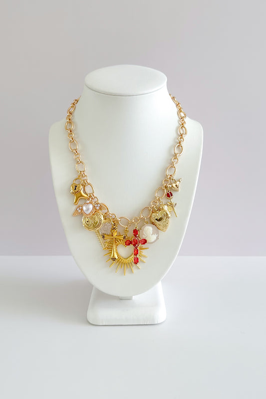 María Gold Plated Statement Vintage Charm Necklace