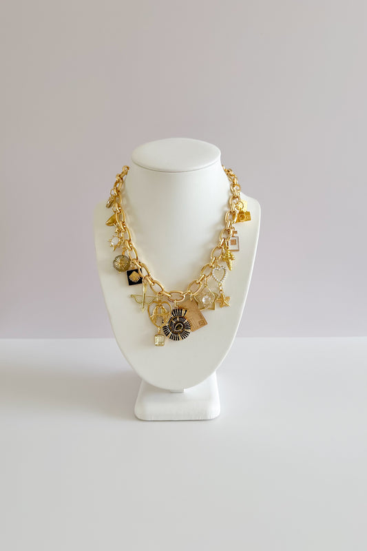 Honeymoon Gold Plated Statement Vintage Charm Necklace