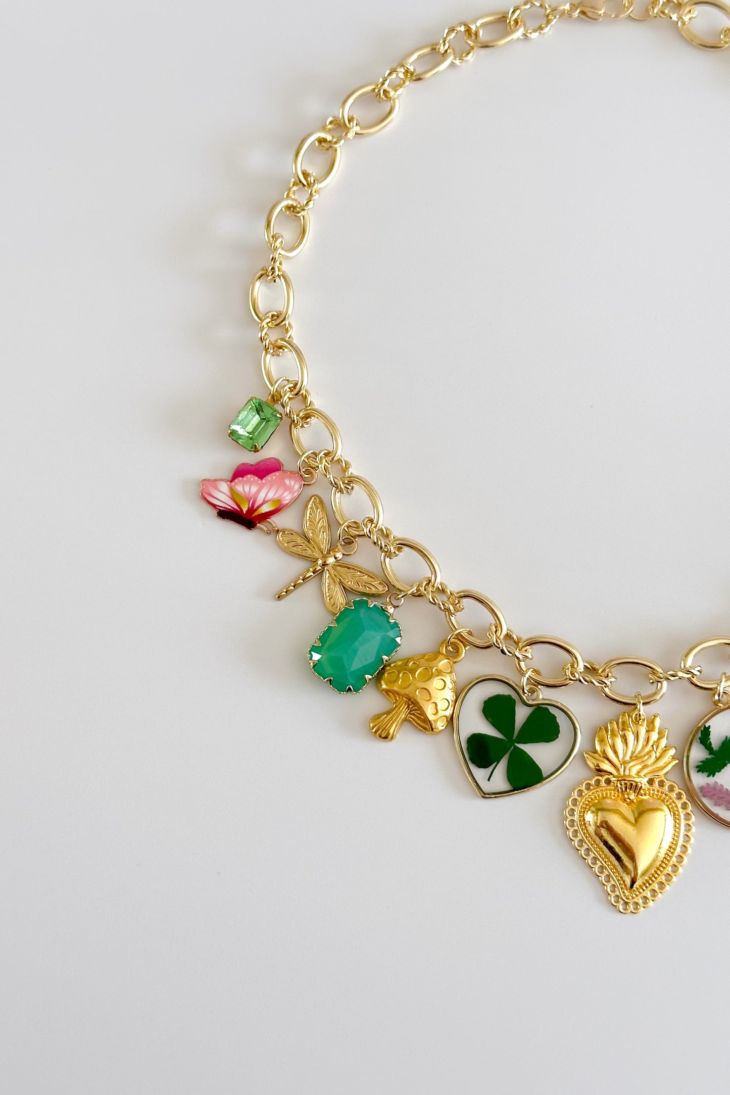 Fairy Garden Gold Plated Statement Vintage Charm Necklace
