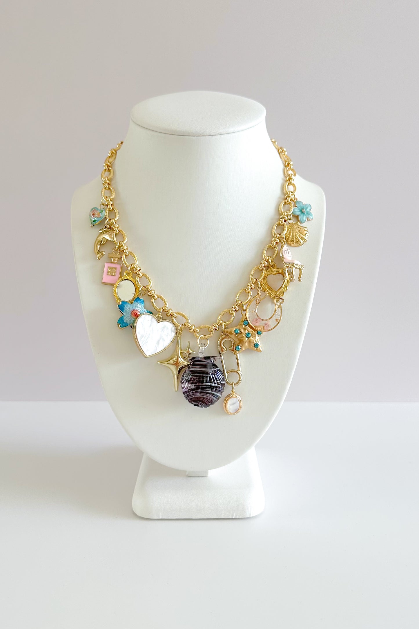Mermaid’s Vanity Gold Plated Statement Vintage Charm Necklace