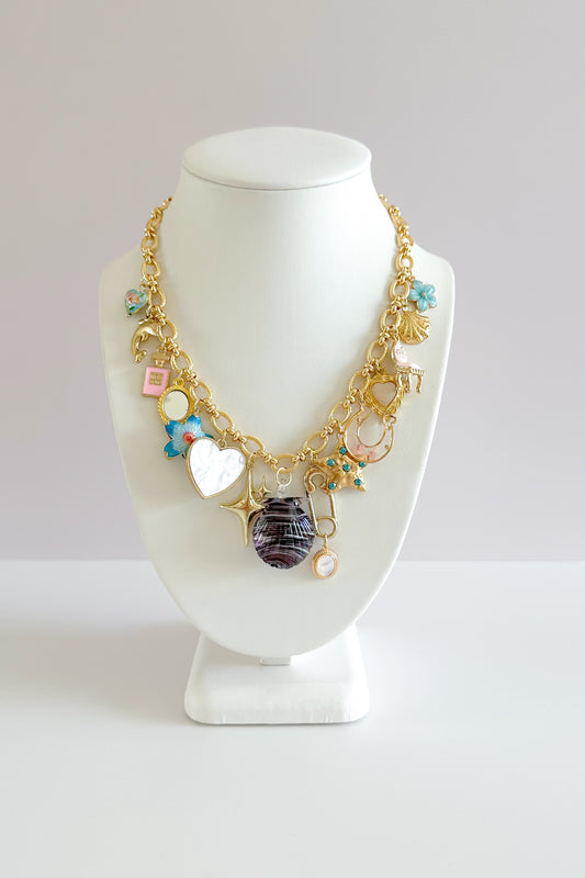 Mermaid’s Vanity Gold Plated Statement Vintage Charm Necklace