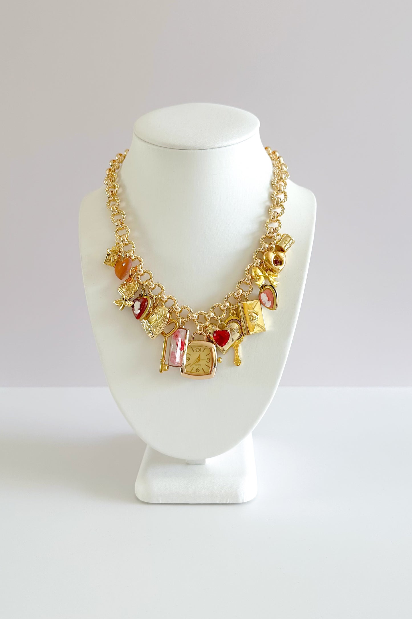 Rose Garden Gold Plated Statement Vintage Charm Necklace