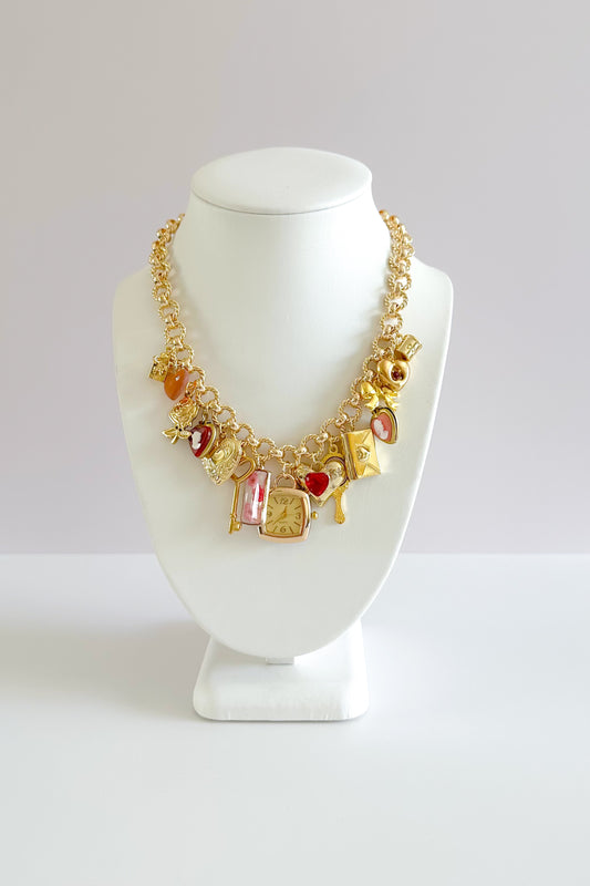 Rose Garden Gold Plated Statement Vintage Charm Necklace