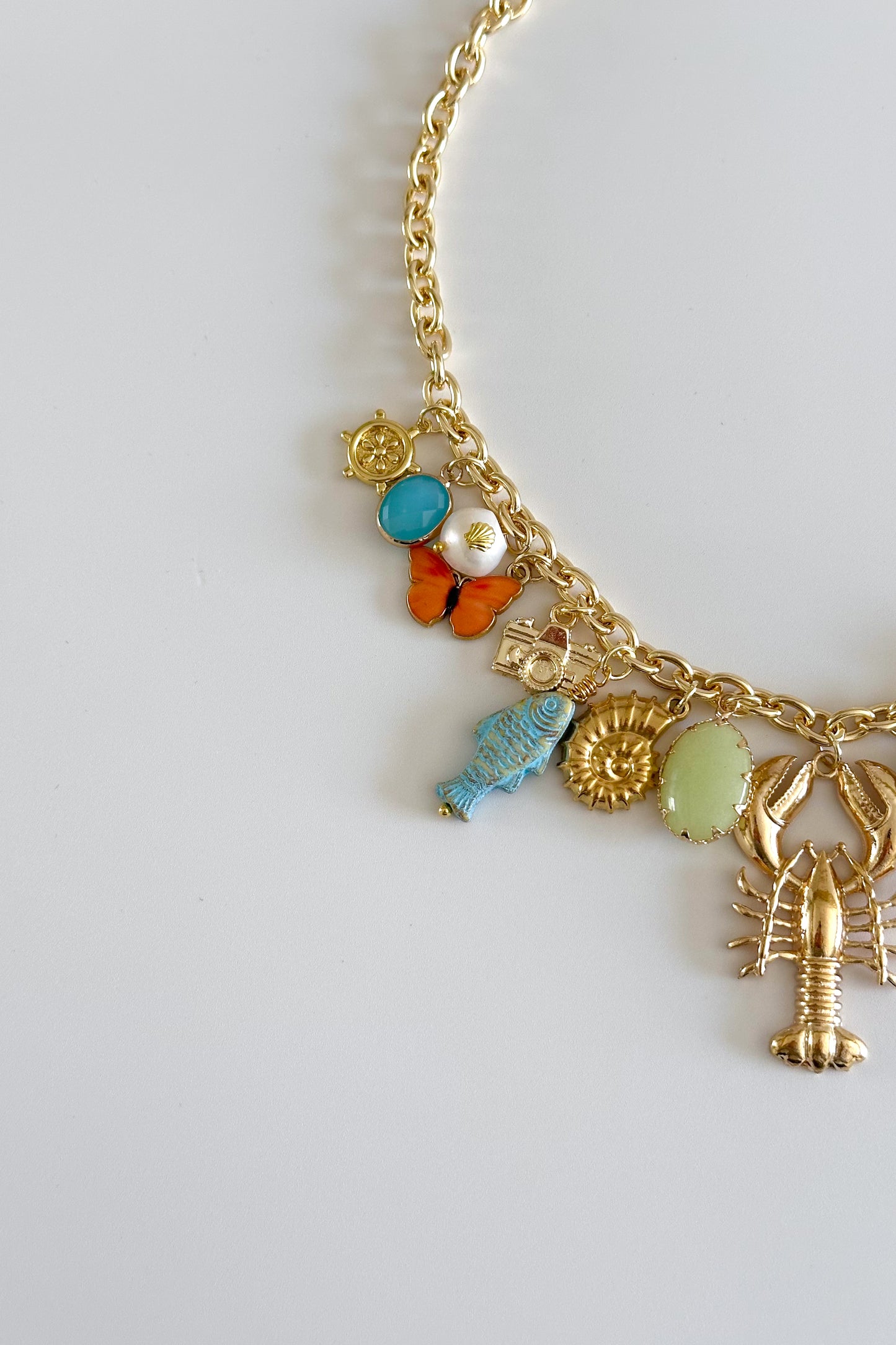 Cape Cod Gold Plated Statement Vintage Charm Necklace