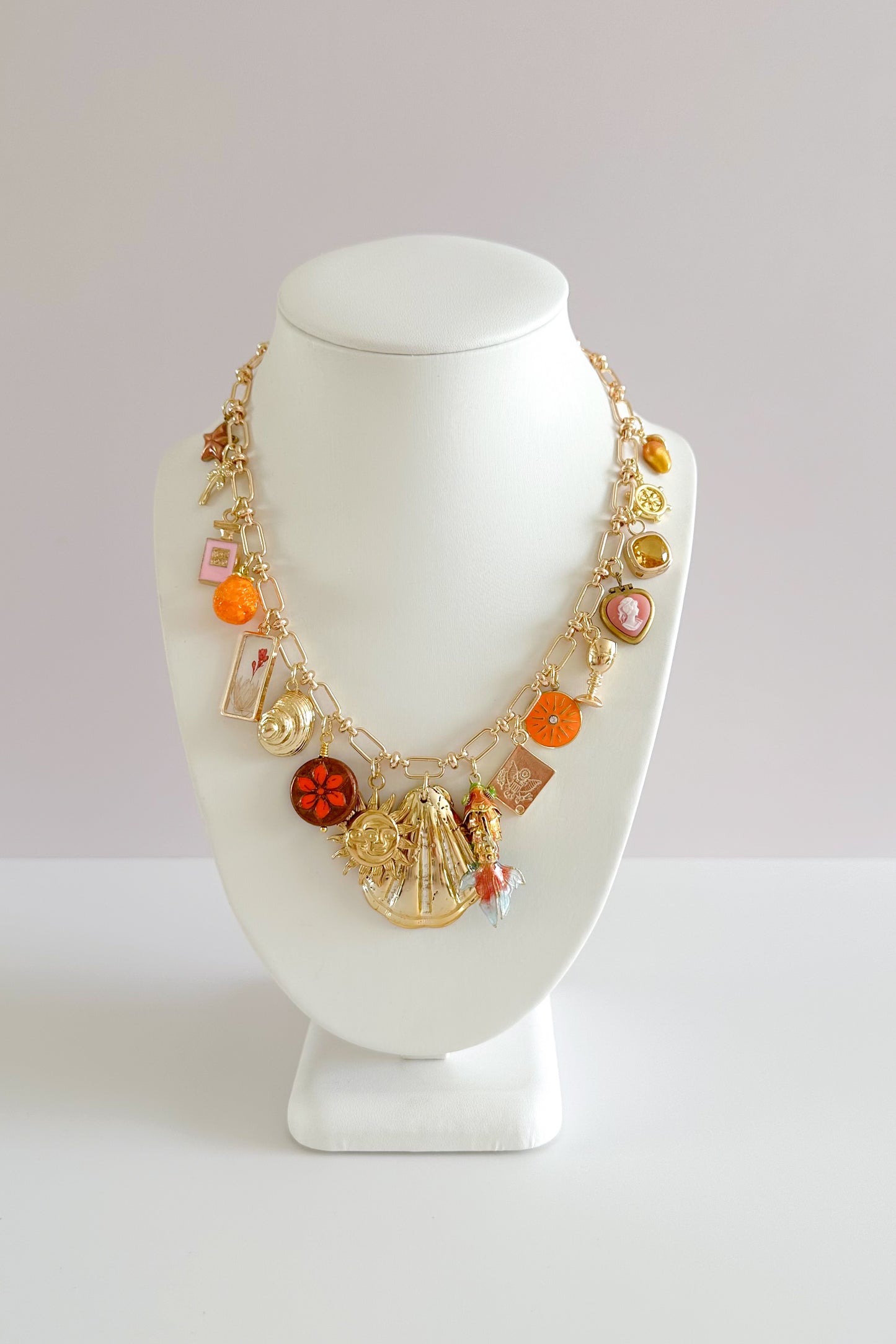 Euro Summer Gold Plated Statement Vintage Charm Necklace