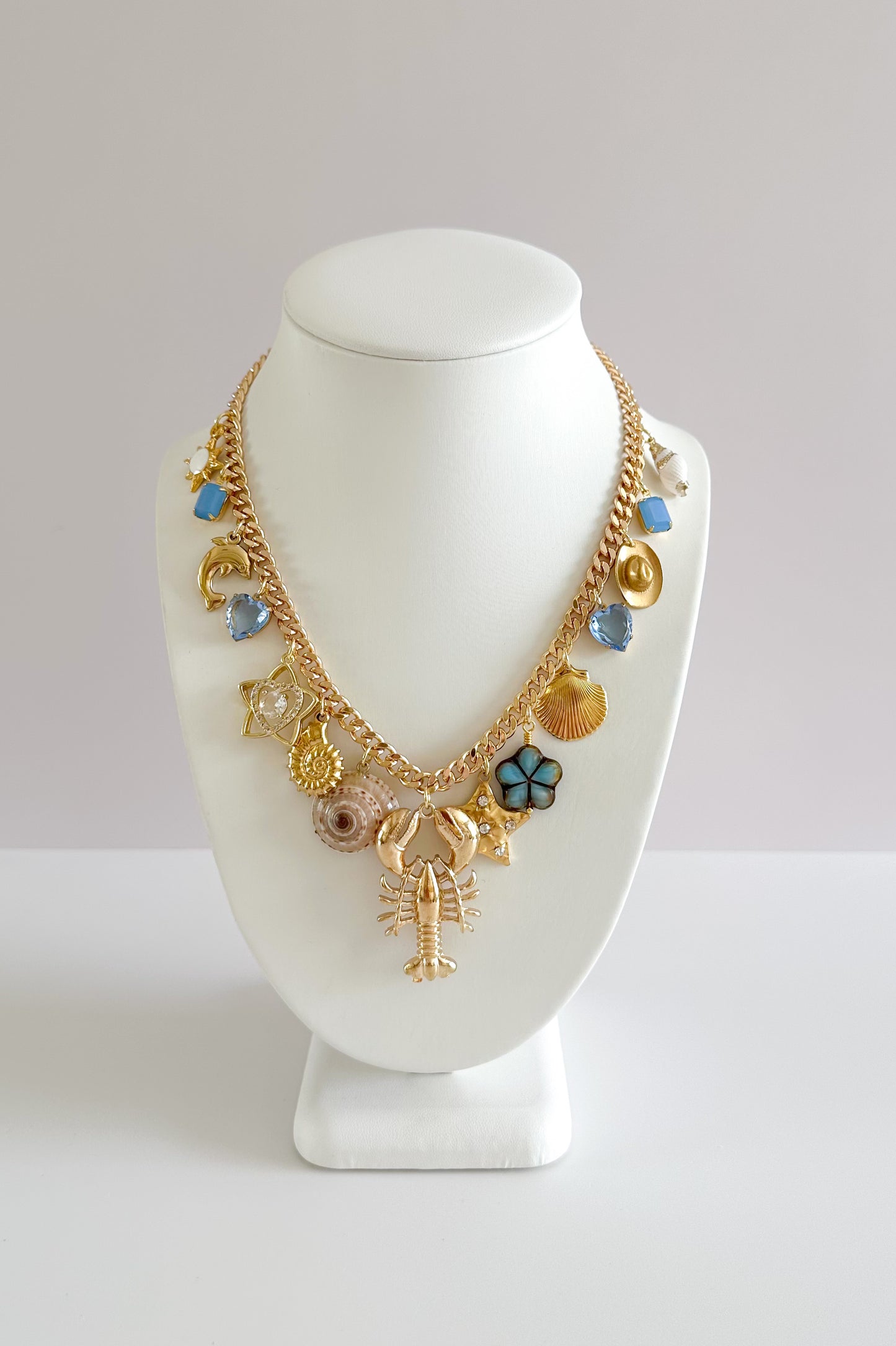 Summer in Maine Gold Plated Statement Vintage Charm Necklace
