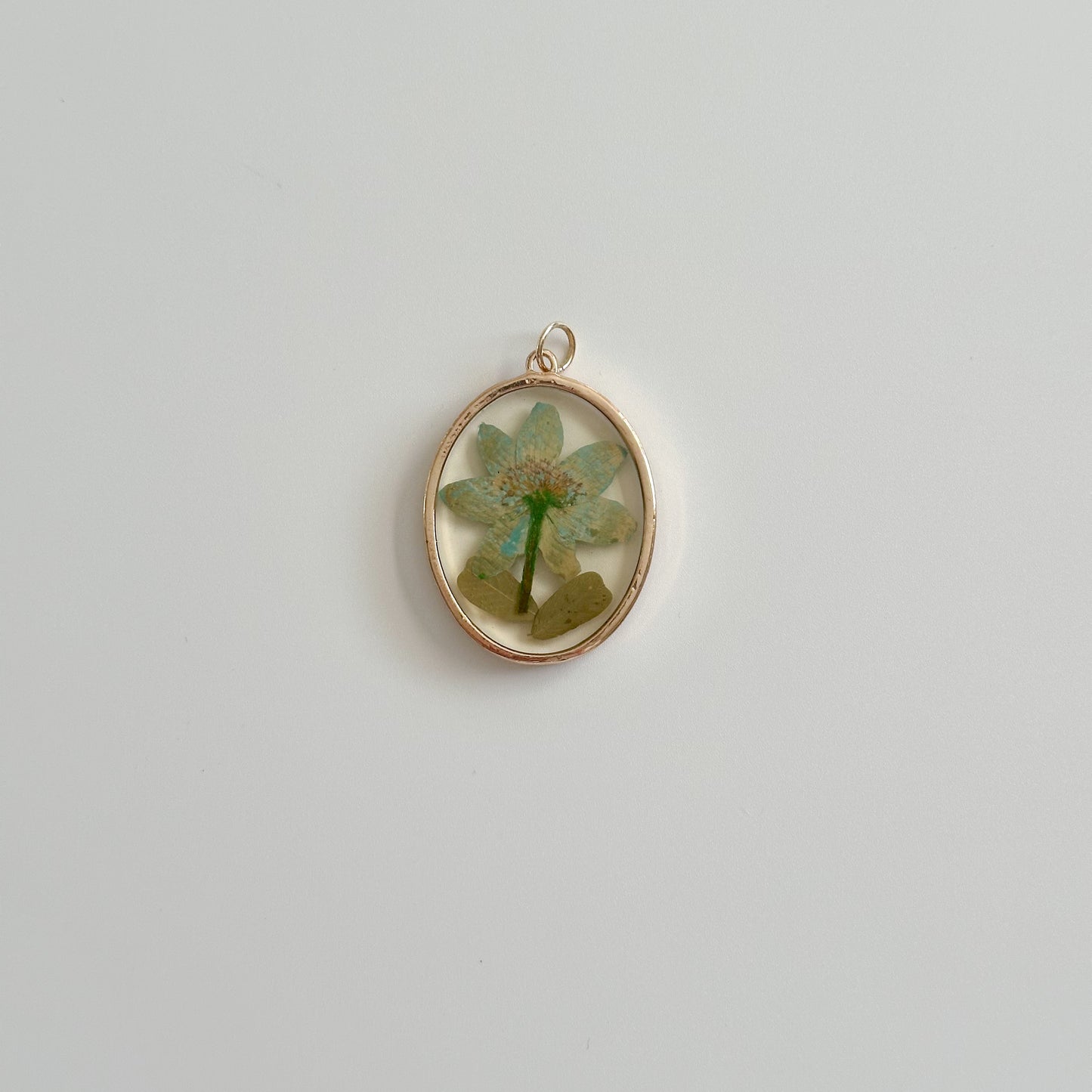 Epoxy Resin Oval Sage Real Flower Pendant Charm 40x30mm