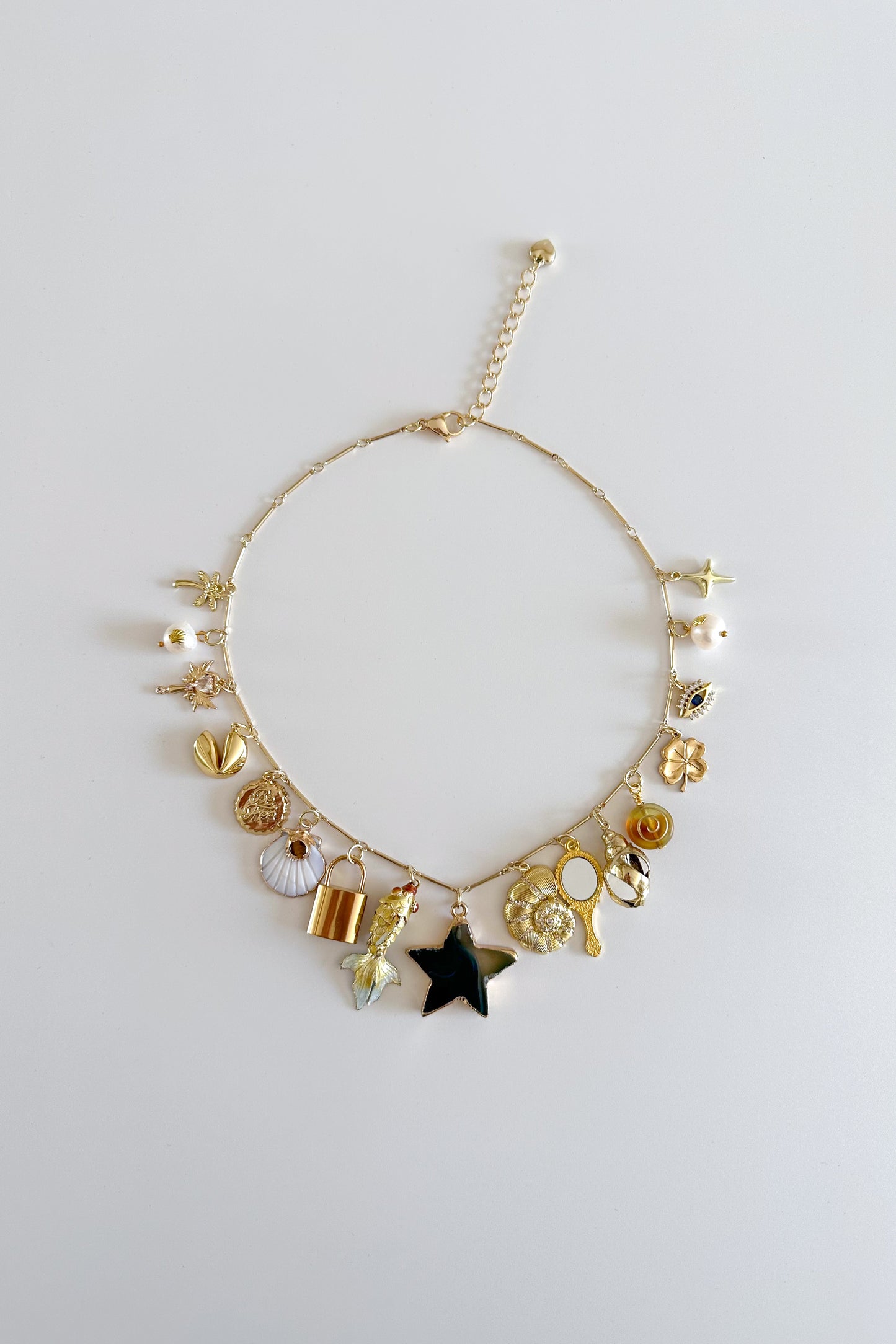 Mykonos Gold Plated Statement Vintage Charm Necklace