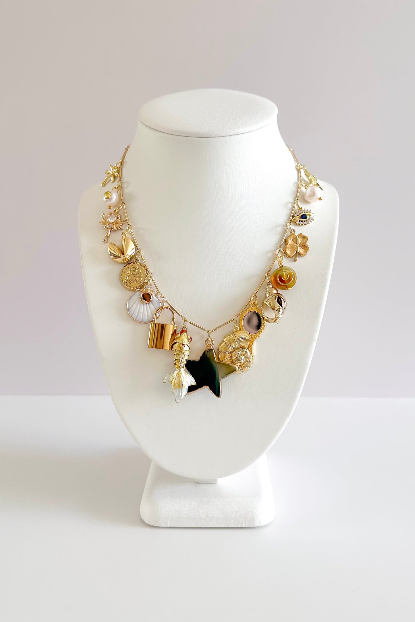 Mykonos Gold Plated Statement Vintage Charm Necklace