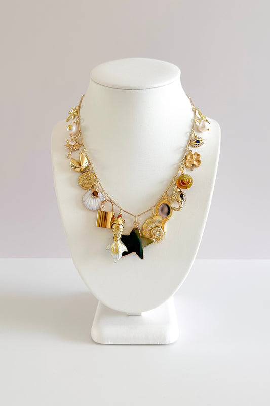 Mykonos Gold Plated Statement Vintage Charm Necklace