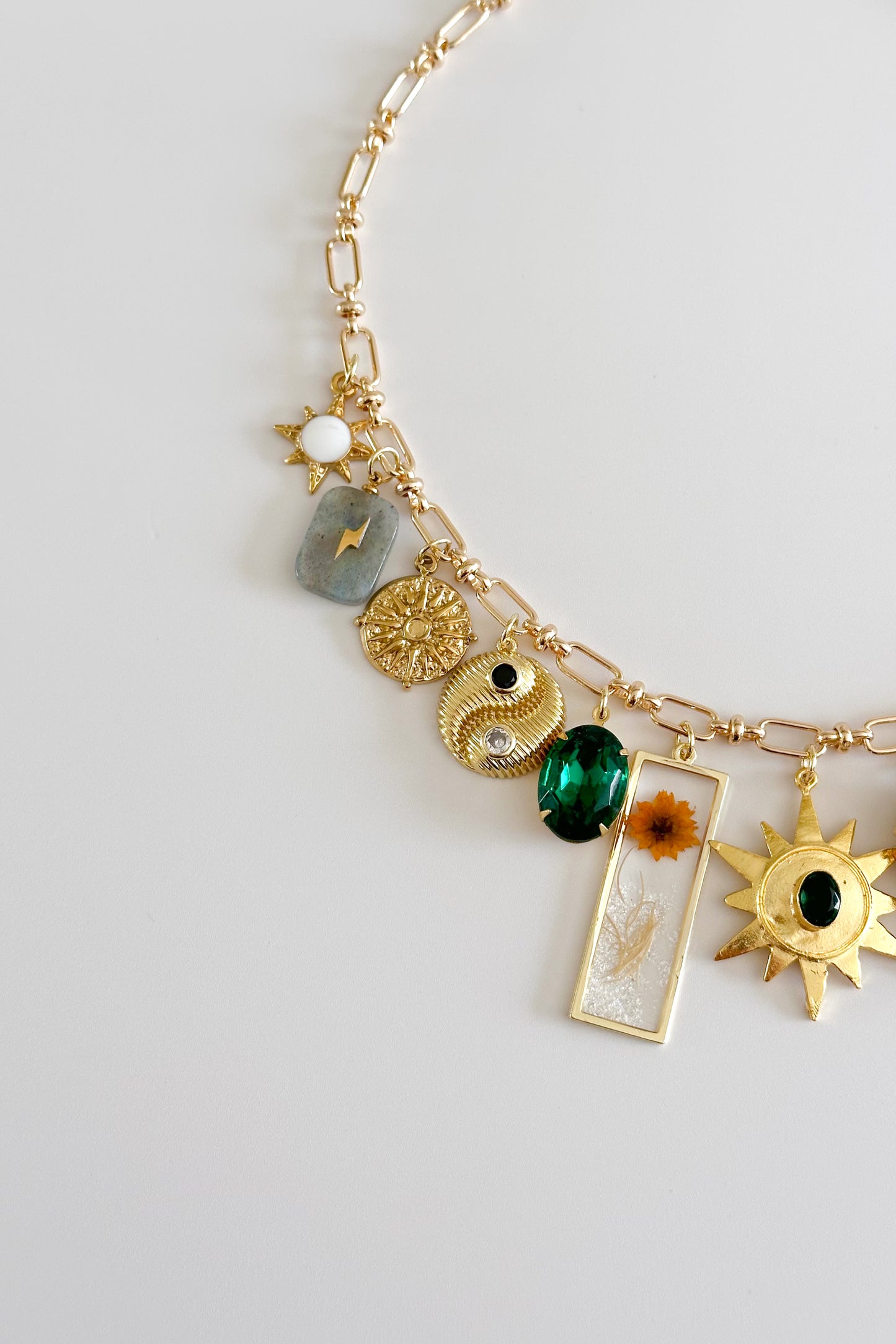 Emerald Sky Gold Plated Statement Vintage Charm Necklace