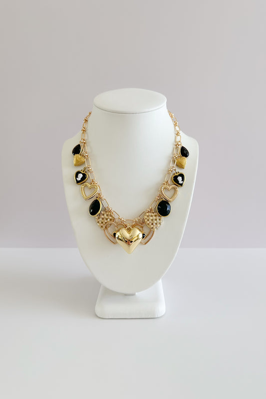 Onyx Love Gold Plated Statement Vintage Charm Necklace