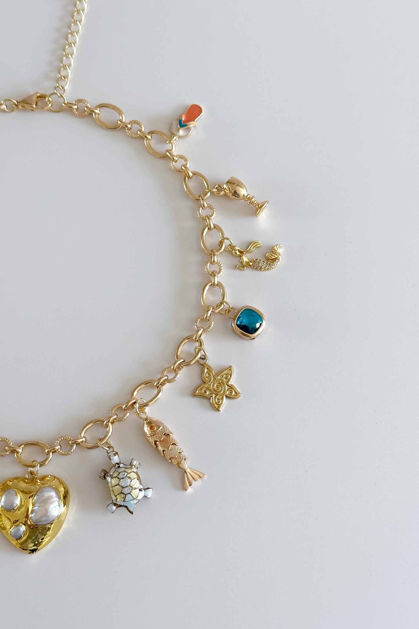 By The Sea Gold Plated Statement Vintage Charm Necklace