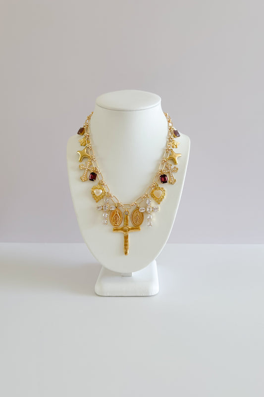 Faithful Harmony Gold Plated Statement Vintage Charm Necklace