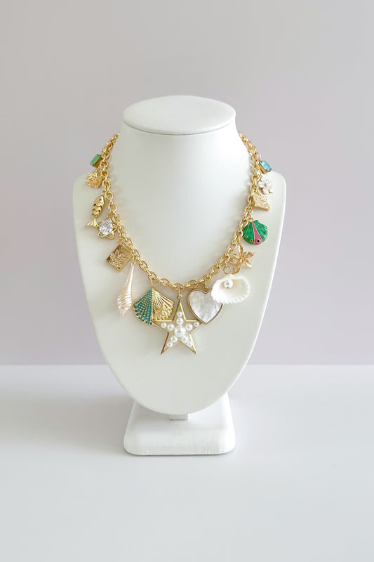 Seabreeze Gold Plated Statement Vintage Charm Necklace