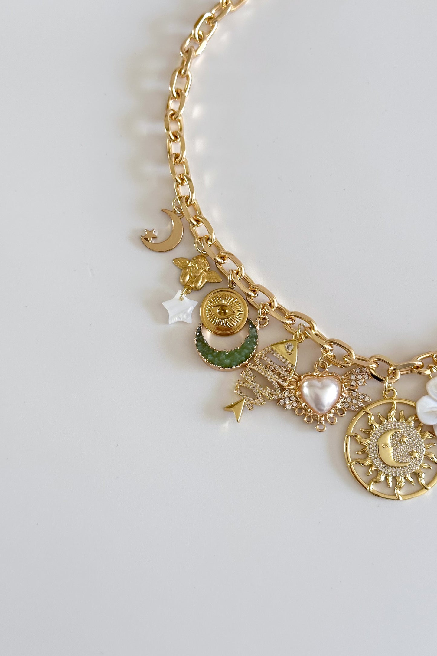Sage Moon Gold Plated Statement Vintage Charm Necklace