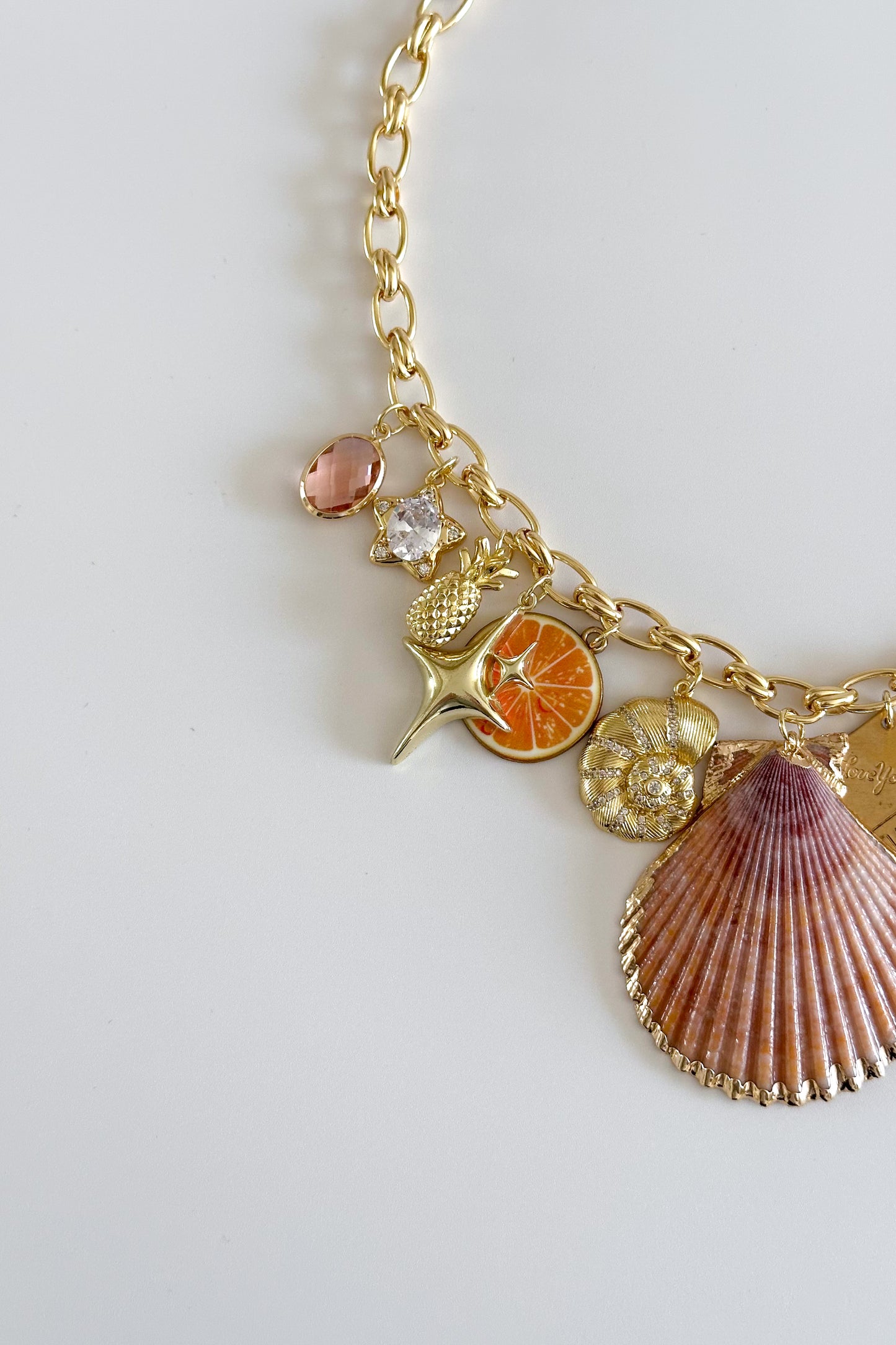 Creamsicle Gold Plated Statement Vintage Charm Necklace