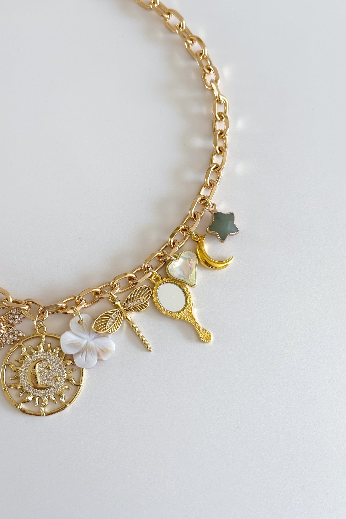 Sage Moon Gold Plated Statement Vintage Charm Necklace