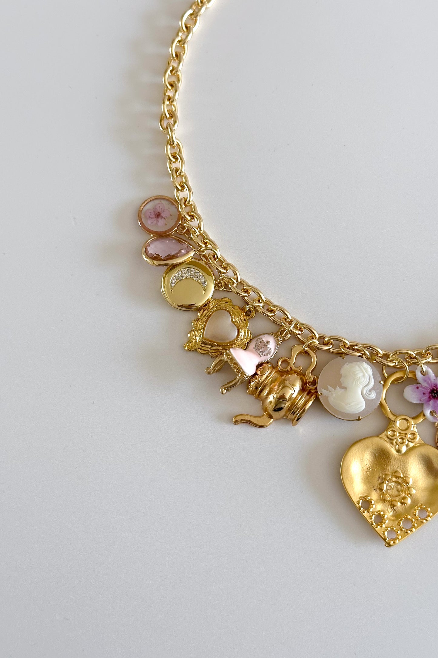 Cherub Pink Gold Plated Statement Vintage Charm Necklace