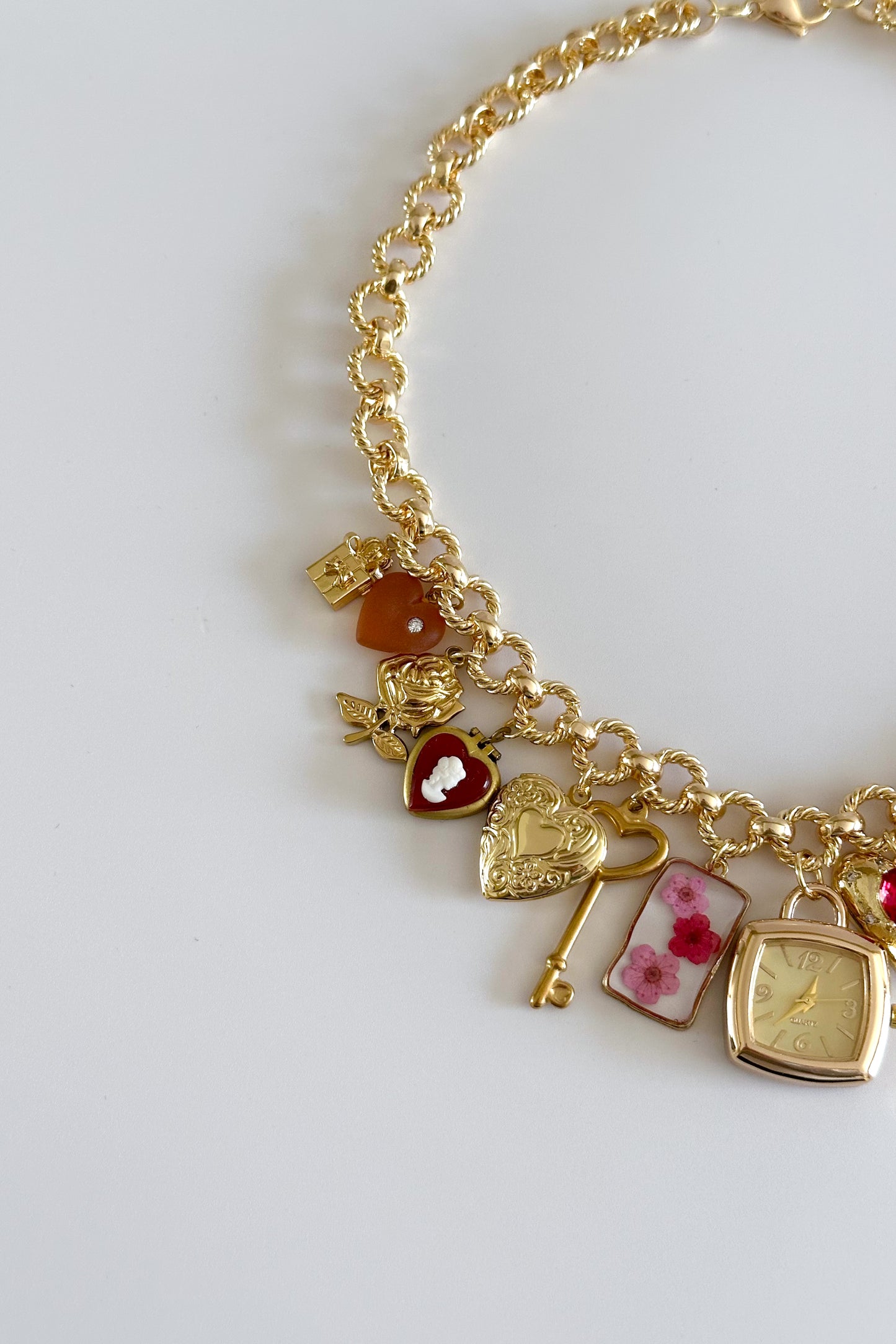 Rose Garden Gold Plated Statement Vintage Charm Necklace