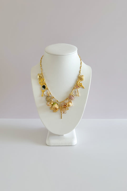 Sweet Tea Gold Plated Statement Vintage Charm Necklace