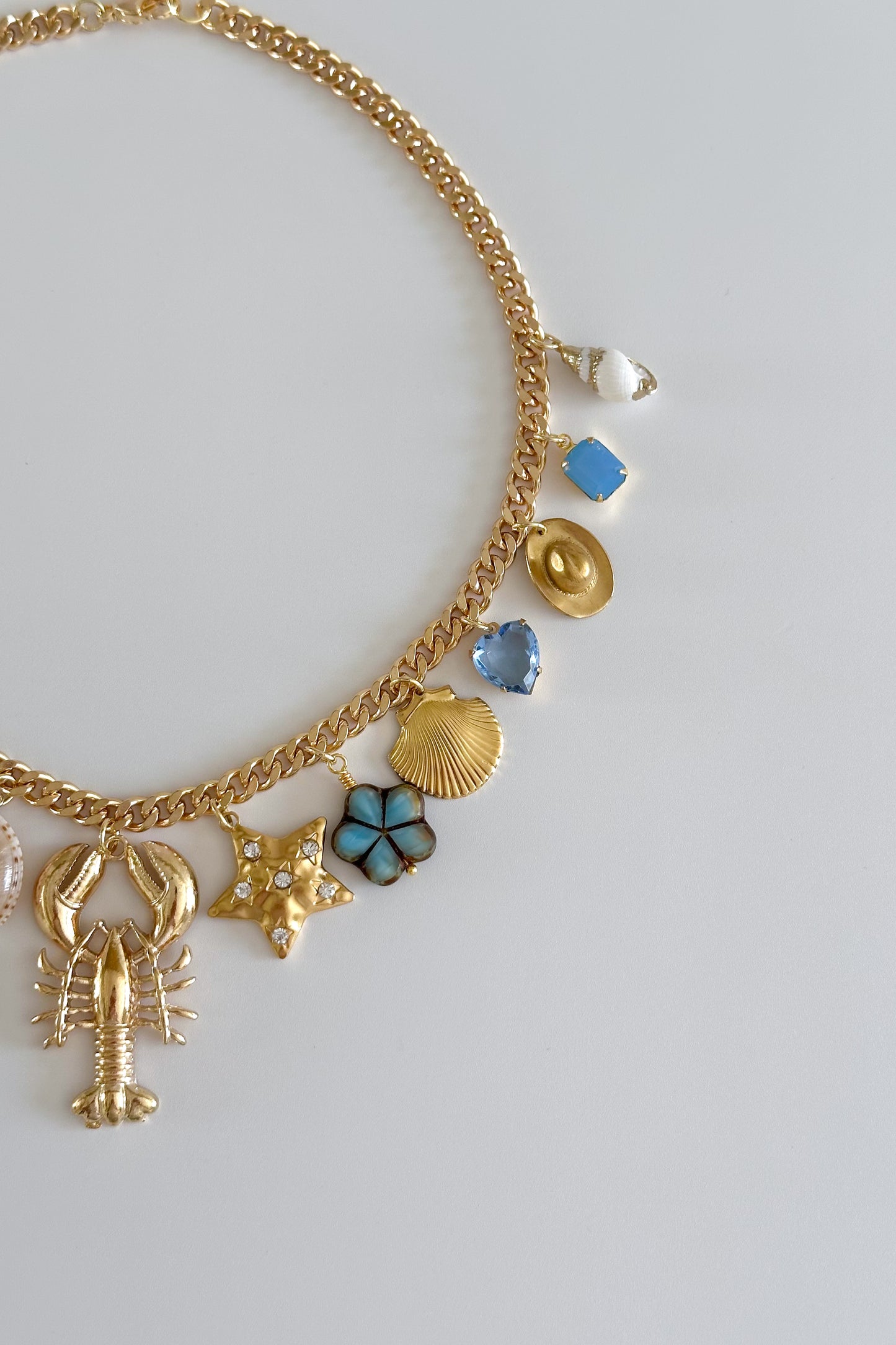 Summer in Maine Gold Plated Statement Vintage Charm Necklace