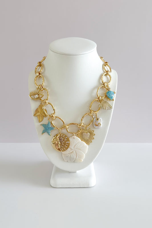 Night Swim Gold Plated Statement Vintage Charm Necklace