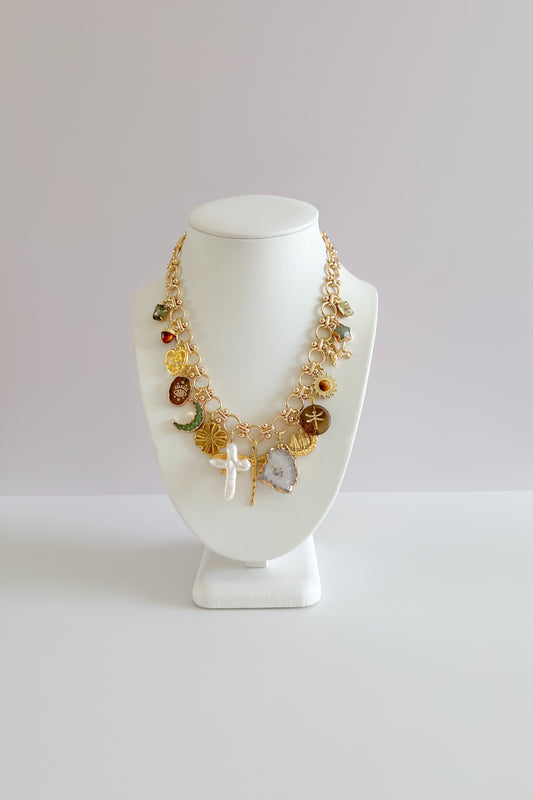 Enchanted Gold Plated Statement Vintage Charm Necklace