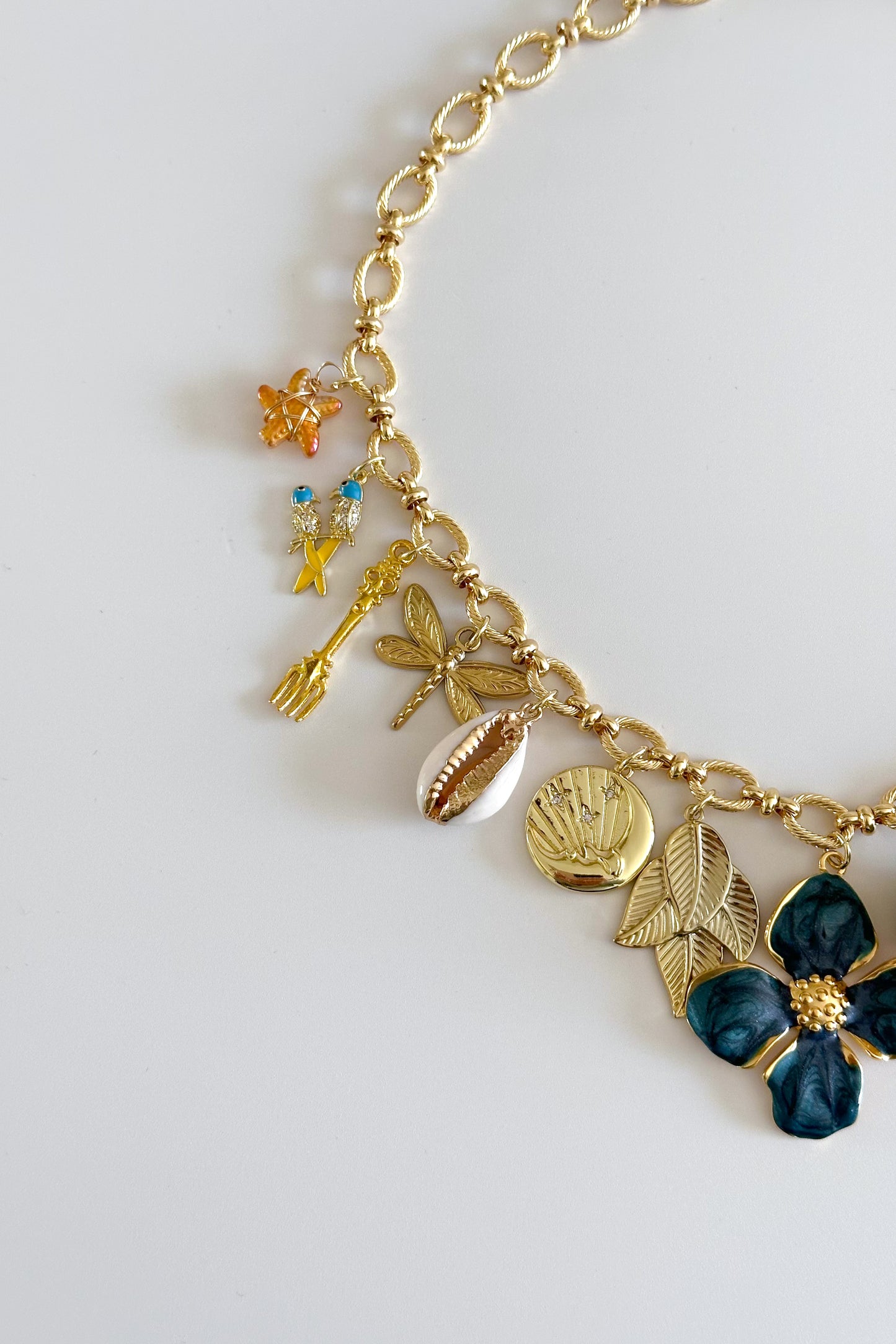 Garden of Eden Gold Plated Statement Vintage Charm Necklace