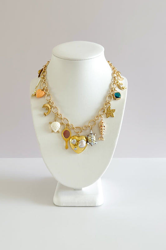 By The Sea Gold Plated Statement Vintage Charm Necklace