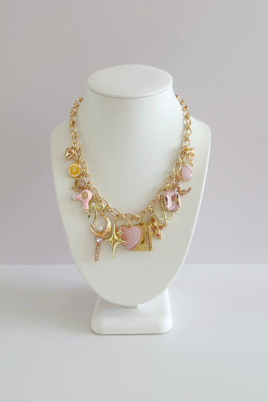 La Luna Gold Plated Statement Vintage Charm Necklace