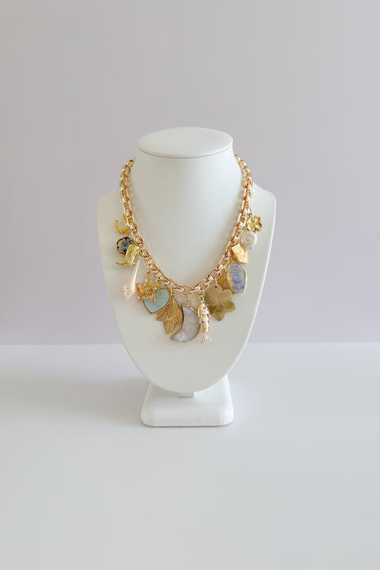 Lost in Paradise Gold Plated Statement Vintage Charm Necklace