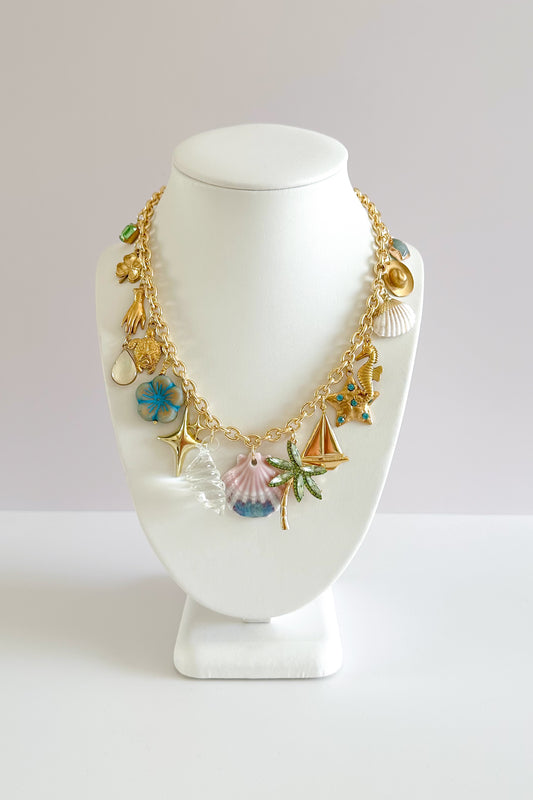 Monterey Gold Plated Statement Vintage Charm Necklace