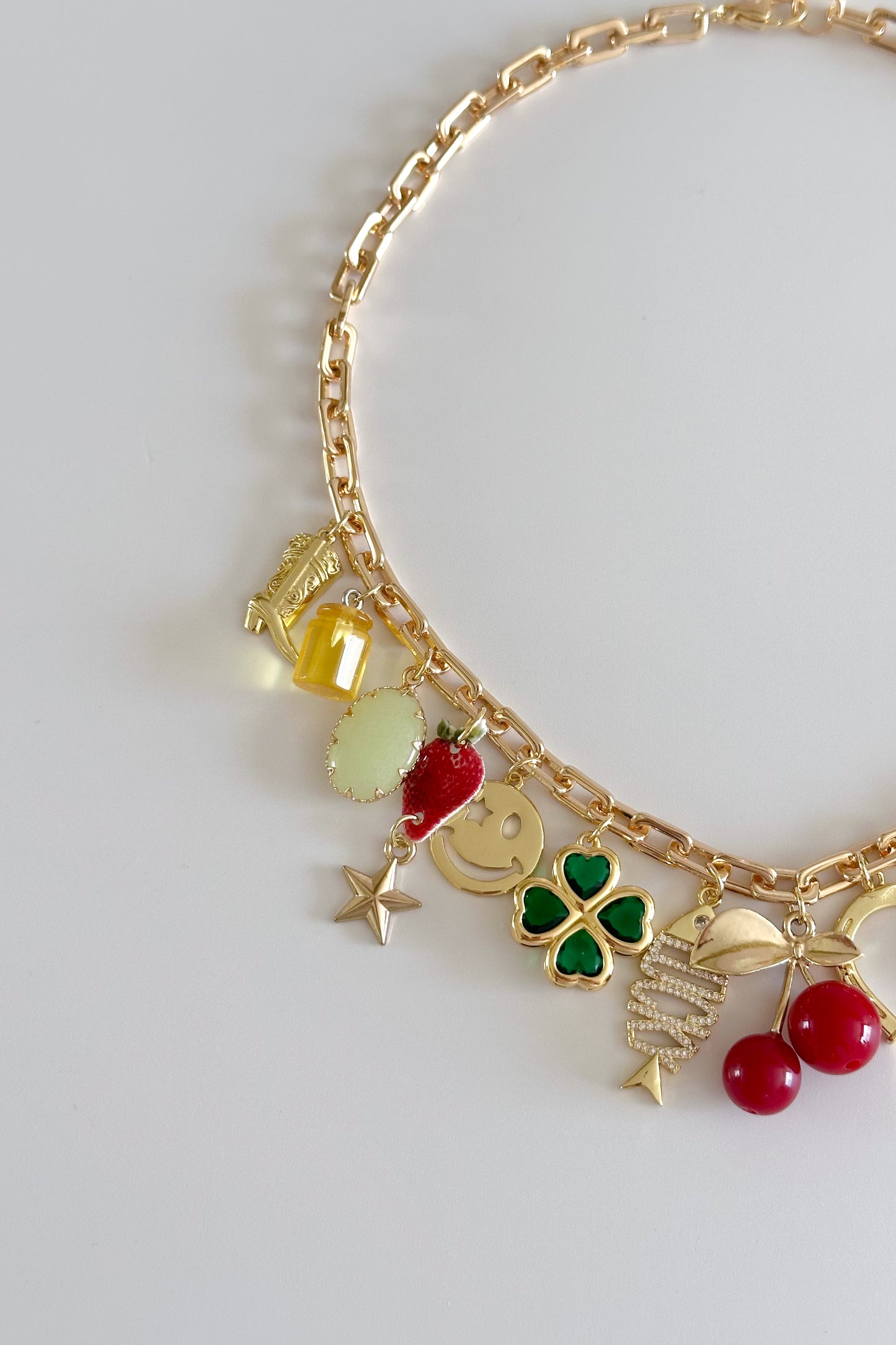 Cherry Girl Gold Plated Statement Vintage Charm Necklace