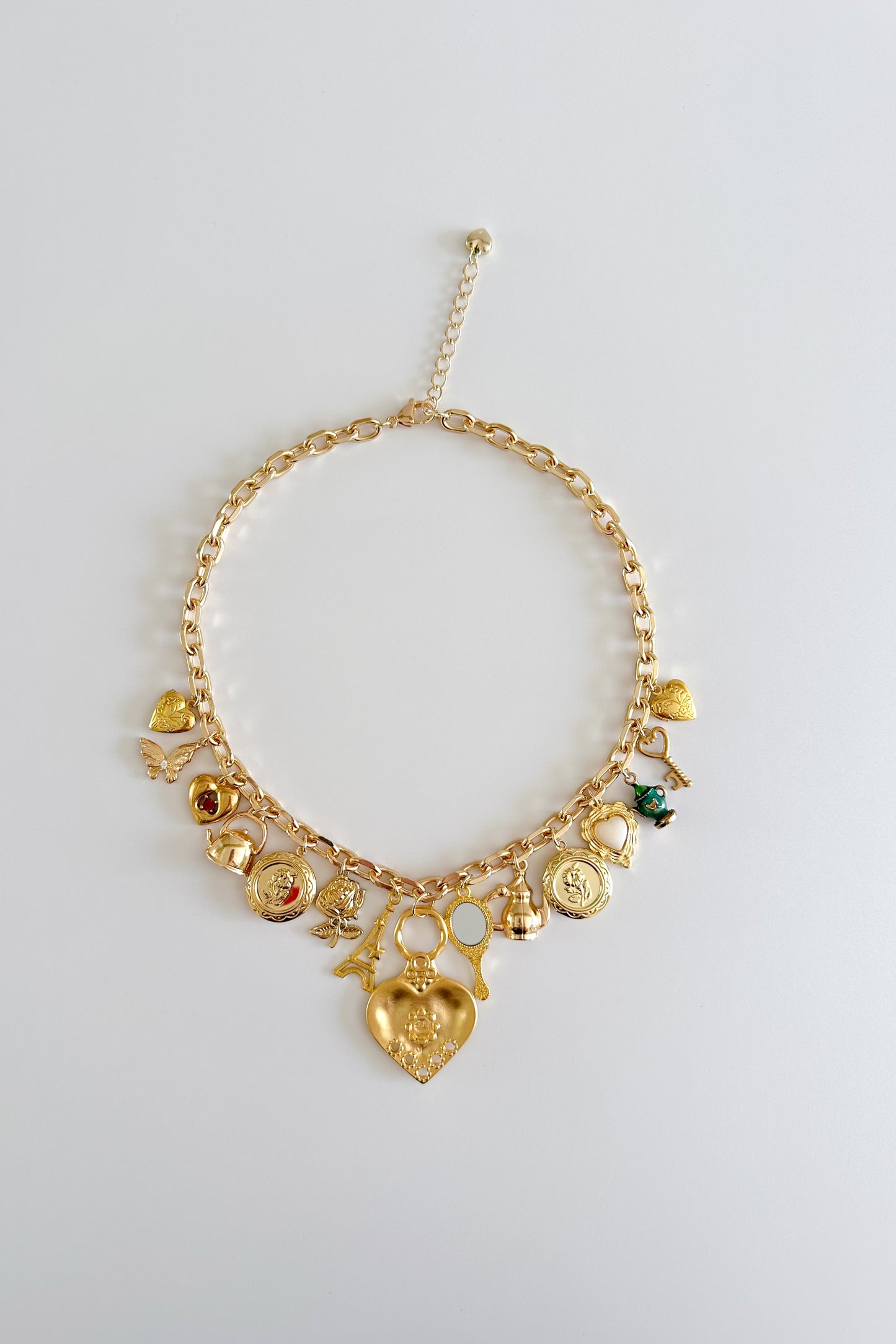 Charming Tea Gold Plated Statement Vintage Charm Necklace