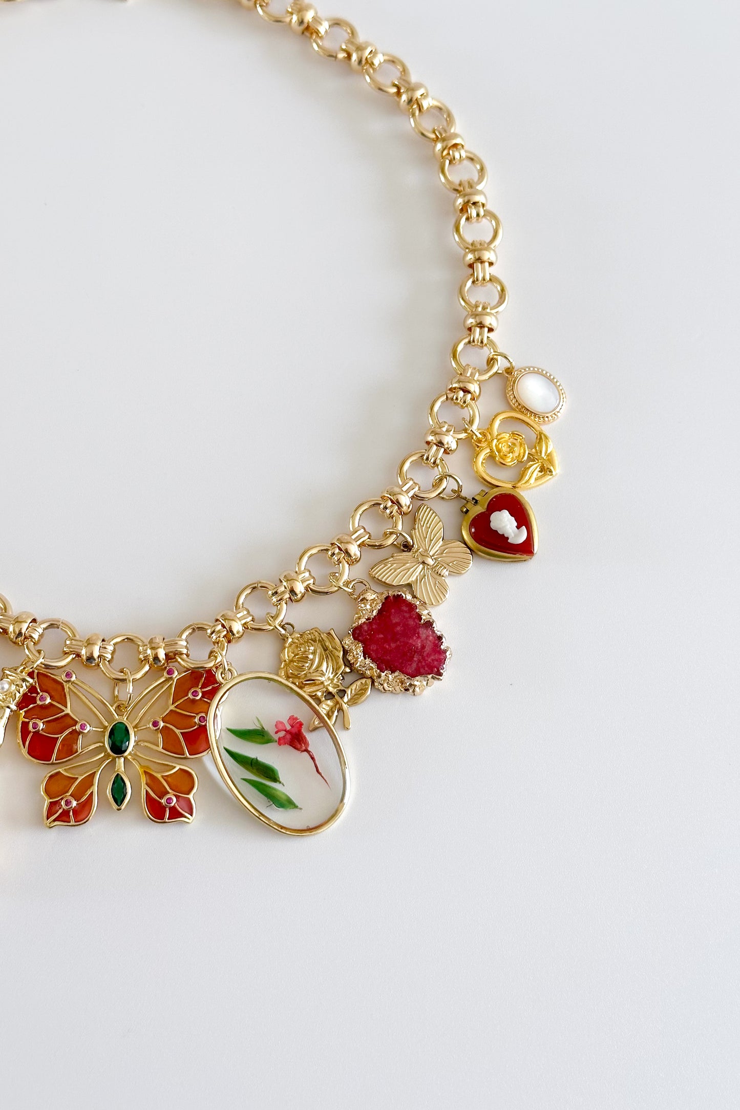 Butterfly Garden Gold Plated Statement Vintage Charm Necklace
