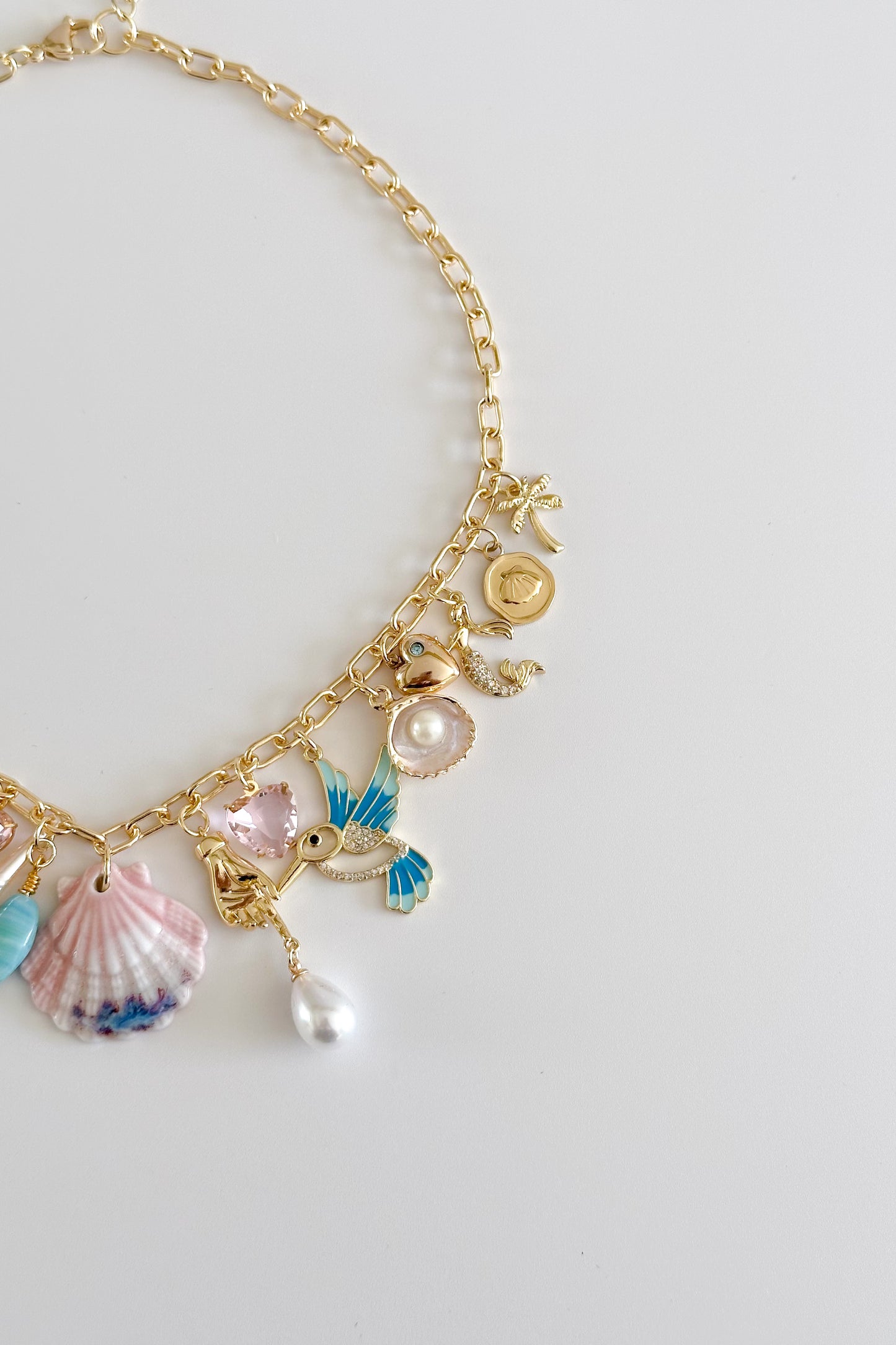 Blue Bird Gold Plated Statement Vintage Charm Necklace