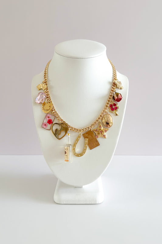 Prairie Girl Gold Plated Statement Vintage Charm Necklace