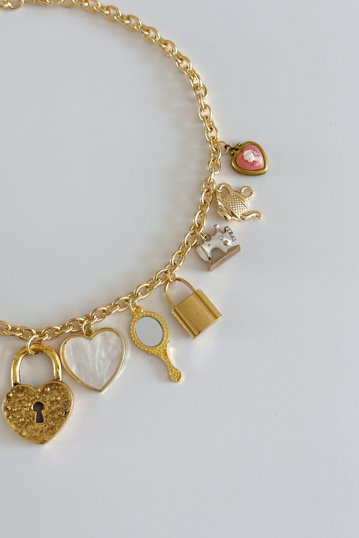 Tea Party Gold Plated Statement Vintage Charm Necklace